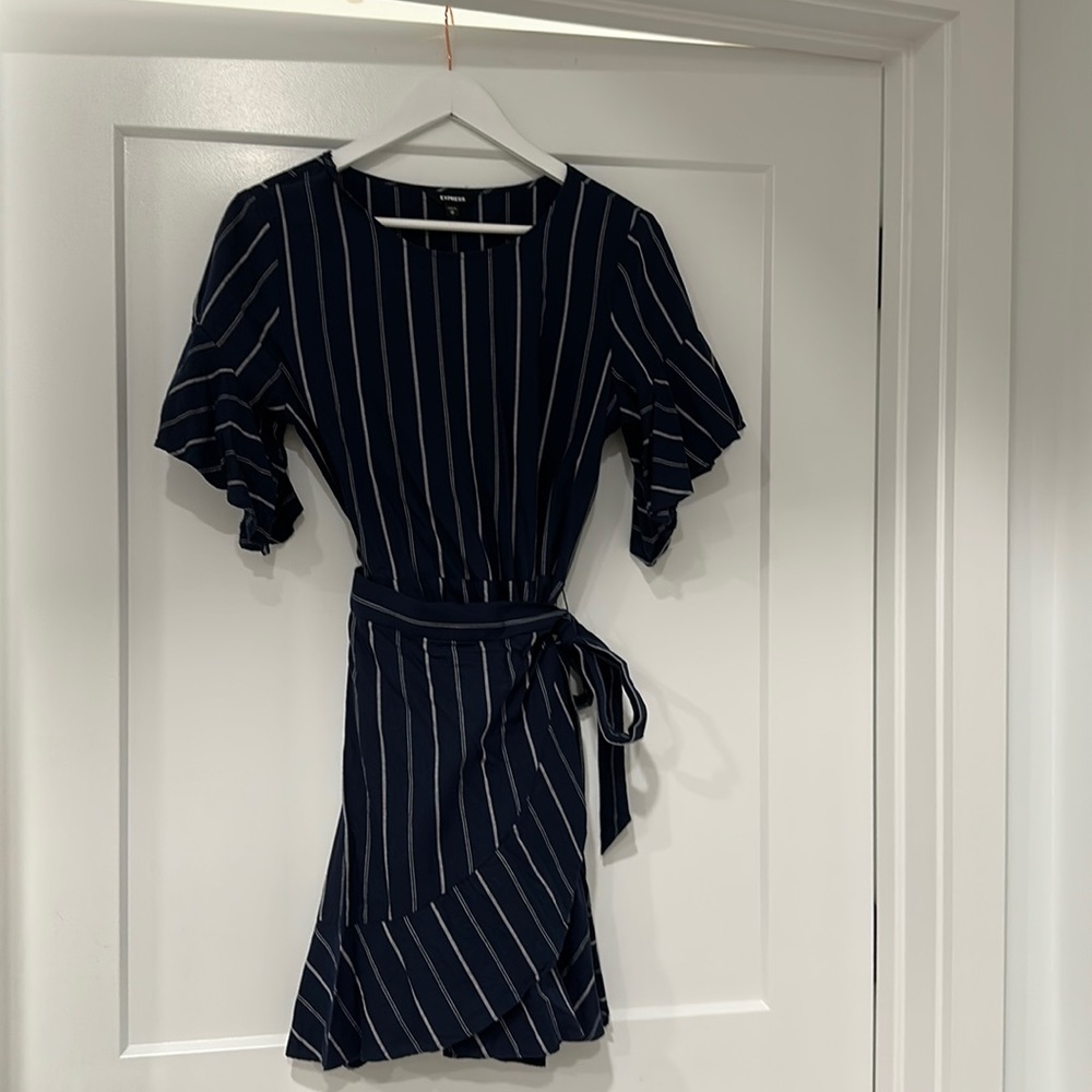 Express Navy striped wrap dress